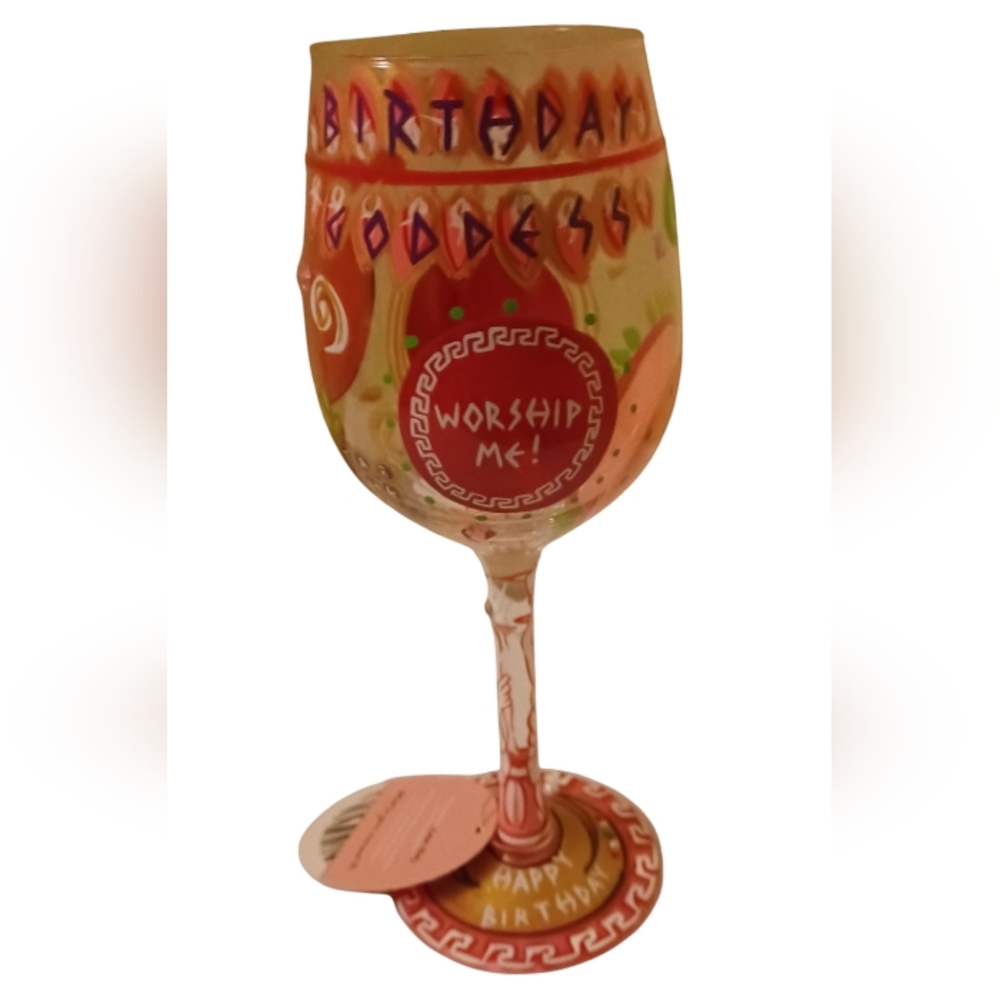 Lolita NIB!! Birthday Goddess Hand-painted Artisan Wine Glass - Picture 7 of 11